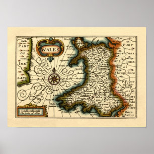 Wales - Historic Old Antiquarian British Atlas Map Poster