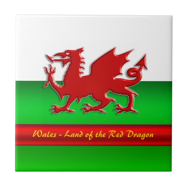 Wales - Home of the Red Dragon, metallic-effect Tile (Front)