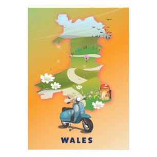 Wales map vintage travel poster