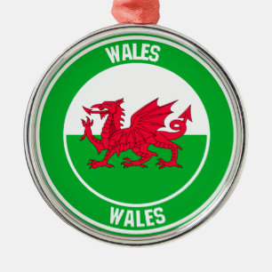 Wales Round Emblem Metal Ornament