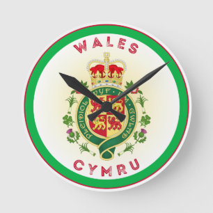 Wales Royal Badge Circle Shape Round Clock