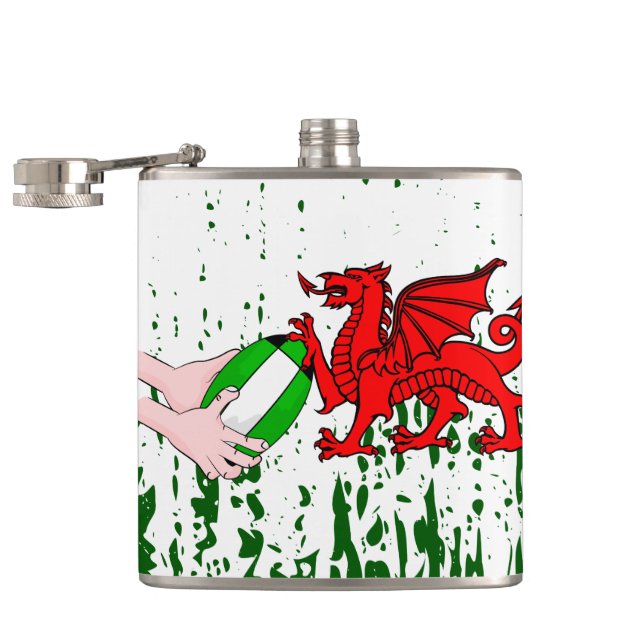 Wales Rugby Team Supporters Flag With Ball Hip Flask (Opened)