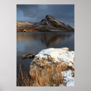 Wales, snow and lake poster
