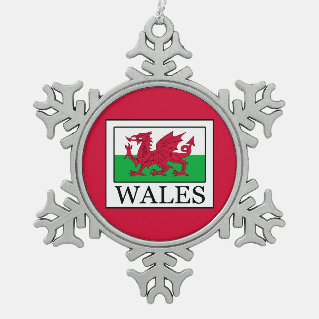 Wales Snowflake Pewter Christmas Ornament (Front)