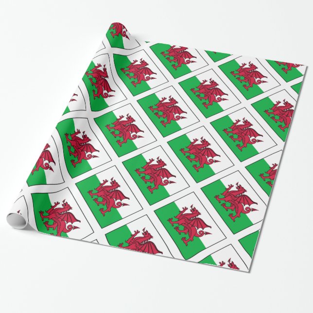 Wales Welsh Dragon Flag Wrapping Paper (Unrolled)