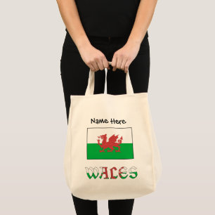 Wales Welsh Flag Black Personalisation Tote Bag