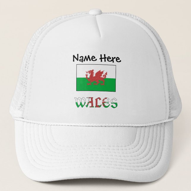 Wales Welsh Flag Black Personalisation  Trucker Hat (Front)