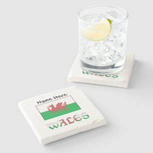 Wales Welsh Flag Personalised Name Stone Coaster