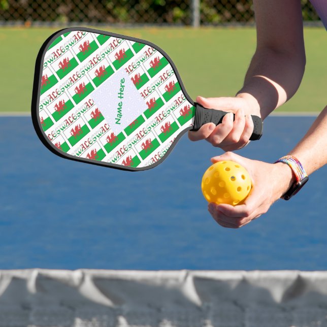 Wales Welsh Flag Tiled Green Personalisation  Pickleball Paddle (Insitu)