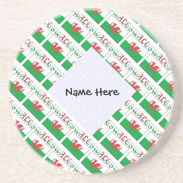 Wales Welsh Flag Tiled Personalised Name  Coaster (Front)