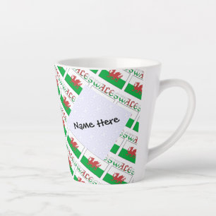 Wales Welsh Flag Tiled Personalised Name Latte Mug