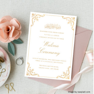 Walima White Gold Islamic Muslim Wedding Invitation