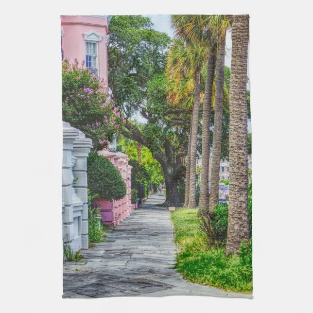 Walk Along Rainbow Row Tea Towel (Vertical)