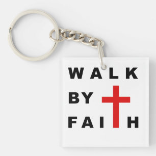Walk by Faith Christian Cross Bible Quote Key Ring