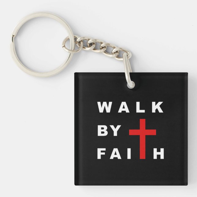 Walk by Faith Christian Cross Bible Quote Key Ring (Front)