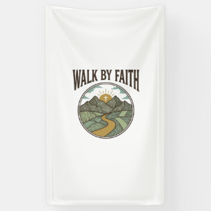 Walk By Faith Christian Mountain Path Vector Banner