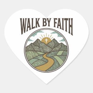 Walk By Faith Christian Mountain Path Vector Heart Sticker