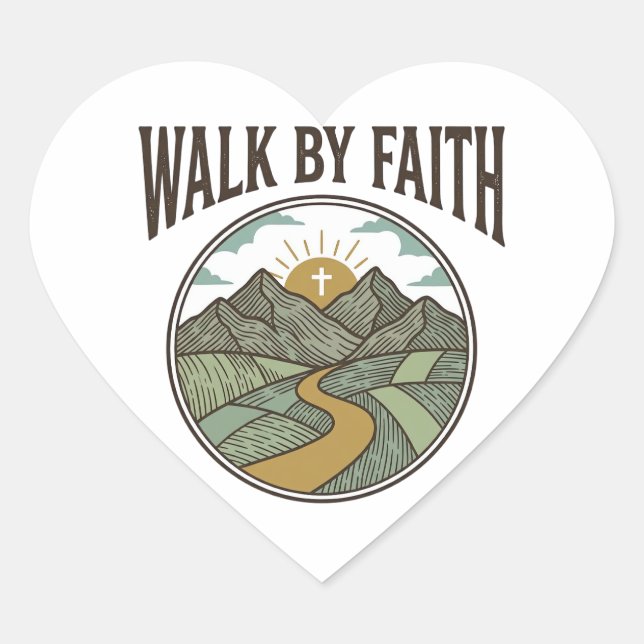 Walk By Faith Christian Mountain Path Vector Heart Sticker (Front)