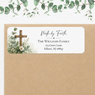 Walk by Faith Eucalyptus Cross Christian Return Address Label