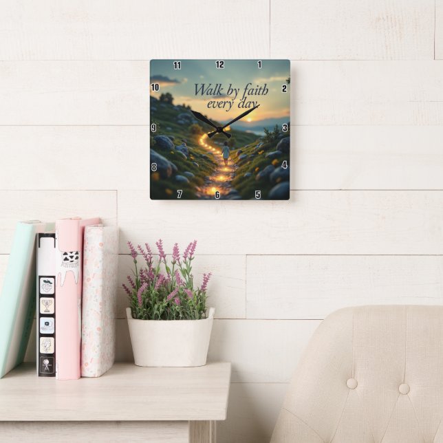 Walk by faith every day square wall clock (Reading Room)