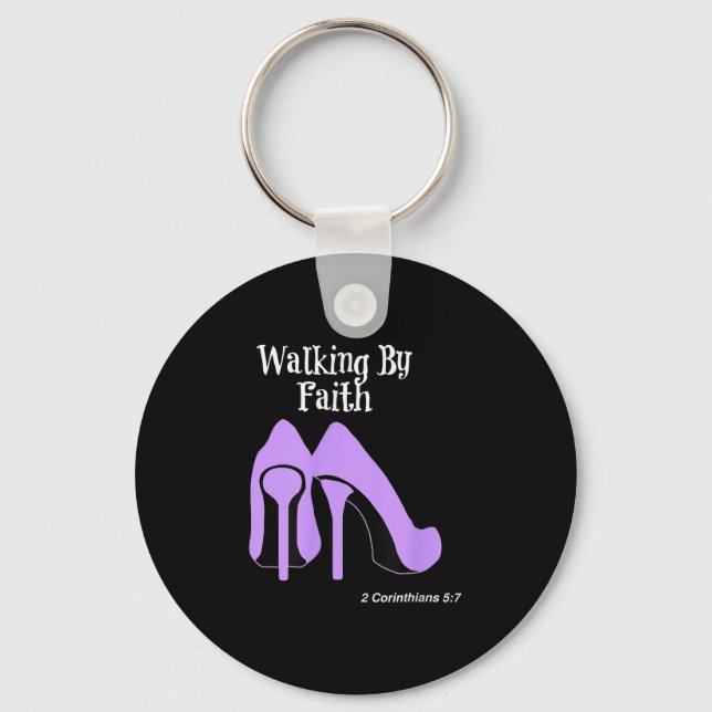 Walk By Faith Graphic Christian Design With Purple Key Ring (Front)