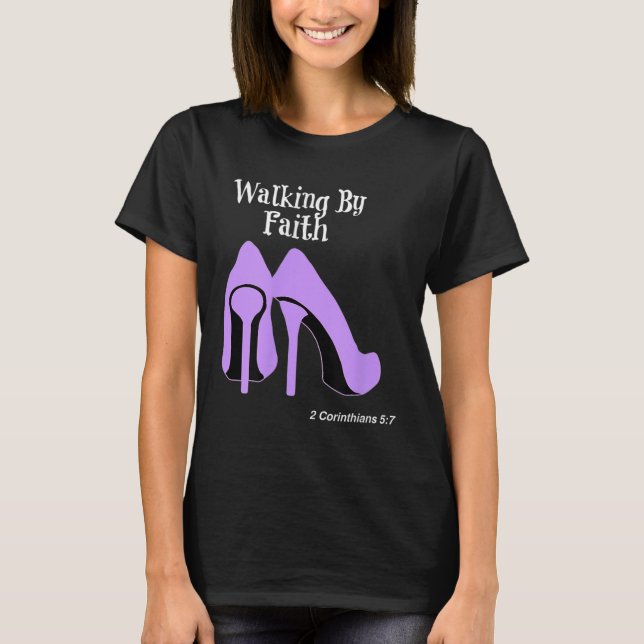 Walk By Faith Graphic Christian Design With Purple T-Shirt (Front)