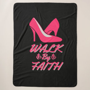 Walk By Faith Hot Pink Bible Quote Sherpa Blanket