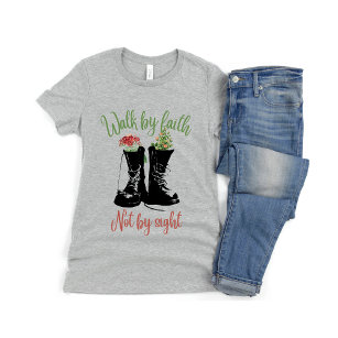 Walk By Faith Not By Sight Combat Boots Flowers  T-Shirt