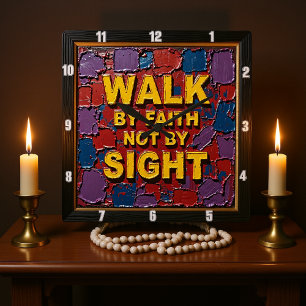 Walk By Faith Not By Sight Textured Art Square Wall Clock