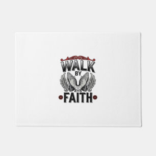 Walk By Faith Vintage Christian T-Shirt Design (2) Doormat
