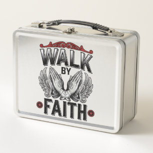 Walk By Faith Vintage Christian T-Shirt Design (2) Metal Lunch Box