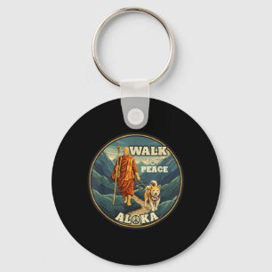 Walk for Peace Buddhist Monk and Shiba Inu Dog Key Ring