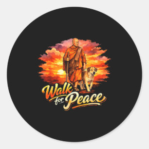 Walk for peace mindful monk spiritual art classic round sticker