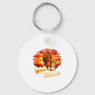 Walk for peace mindful monk spiritual art key ring