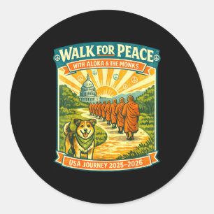 Walk for peace monks dog usa journey 2025-2026 classic round sticker