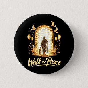 Walk For Peace Spiritual Monk With Dog And Doves 6 Cm Round Badge