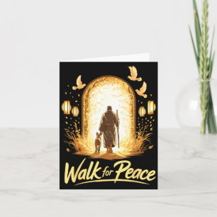 Walk for peace spiritual monk with dog and doves  card