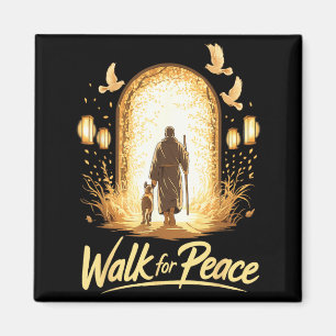 Walk For Peace Spiritual Monk With Dog And Doves Magnet