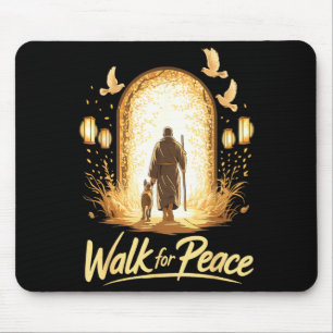 Walk For Peace Spiritual Monk With Dog And Doves Mouse Pad