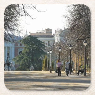 Walk in Retiro Park, Madrid Square Paper Coaster