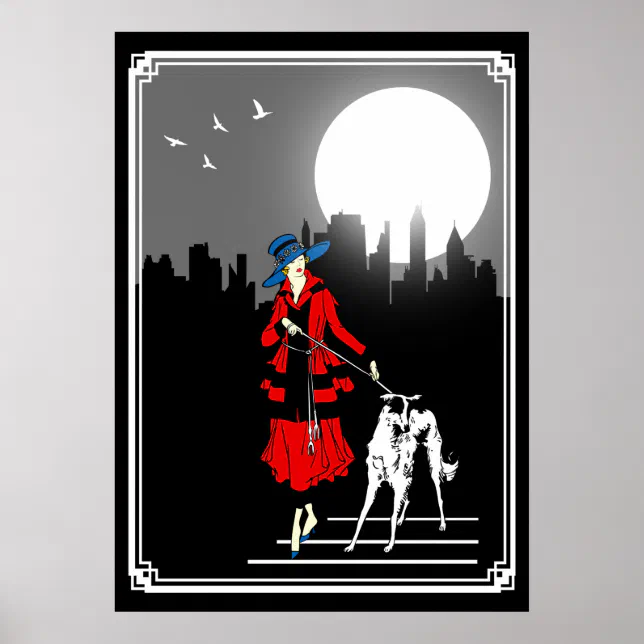 Walk In The Moonlight Vintage Art Deco Lady Poster | Zazzle
