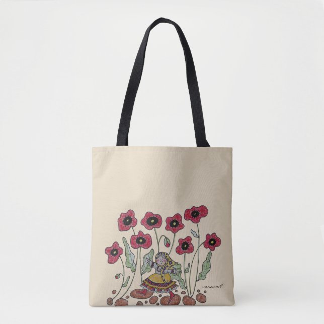 Walk in the Poppies Ukrainian Folk Art Tote Bag (Front)