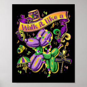 Walk It Like Mardi Gras Dog Retro Funny Mardi Gras Poster