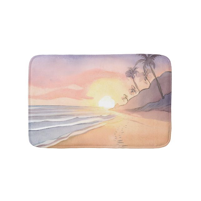 Walk on the Beach | Ocean Watercolor Bath Mat (Front)