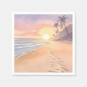 Walk on the Beach   Ocean Watercolor Napkin