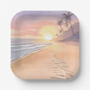Walk on the Beach   Ocean Watercolor Paper Plate