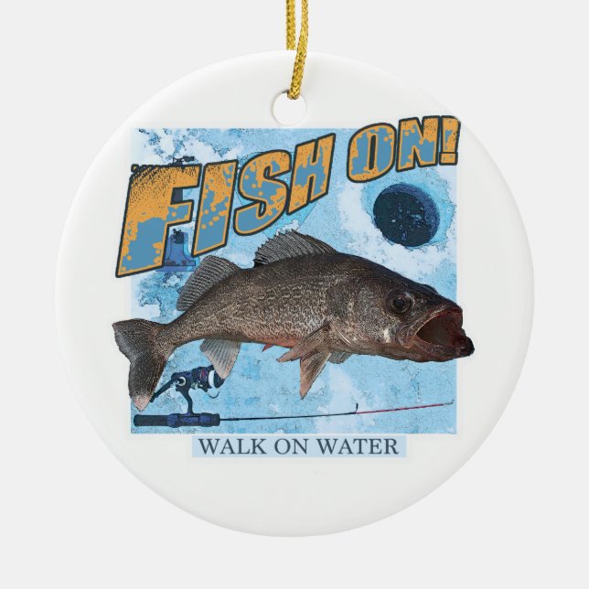 Walk on water walleye ceramic ornament (Front)