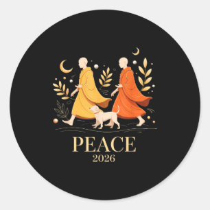 Walk peace 2026 world peace monks with aloka dog classic round sticker