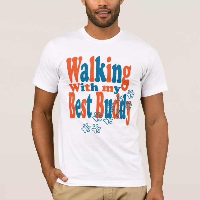 Walk the dog men basic white t-shirt (Front)