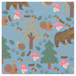 Walk Through the Woods on Blue Fabric
